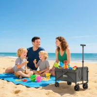 Outsunny Small Collapsible Folding Garden Cart, Heavy Duty Lawn Wagon with Universal Wheels and Adjustable Handle, Grey(m-10)