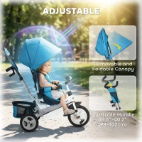 Qaba 6 in 1 Tricycle for Toddler 1-5 Years with Parent-Push Handle, Blue(m-5)