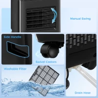 HOMCOM 8,000 BTU Moible Air Conditioner 345 Sq. Ft., Dehumidifier Fan Auto Sleep with 24H Timer On/Off, Window Kit, Black(m-9)