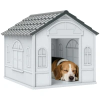 PawHut 26" Plastic Dog House Outdoor with Air Vents, for Small Medium Dogs, Grey(m-11)