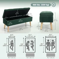 HOMCOM Storage Ottoman with Lid, Velvet Upholstered Storage Bench with Wood Legs for Living Room, Dark Green(m-3)