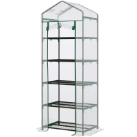 Outsunny 5 Tier Mini Greenhouse, Portable Outdoor Flower Stand with Shelf Clips, Indoor Greenhouse with Steel Frame, Transparent, 27.25" x 19.25" x 76", Clear(m-11)