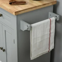 HOMCOM Kitchen Island with Storage, Rolling Trolley Cart with Rubber Wood Top, Spice Rack, Towel Rack, 2 Locking Brakes,Grey(m-12)