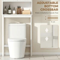HOMCOM Over The Toilet Storage Cabinet with Adjustable Shelf, Open Shelf and Adjustable Bottom Bar, White(m-9)