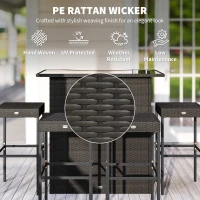 Outsunny 5 Piece Rattan Wicker Bar Set, High Top Outdoor Table and Chairs, Bar Height Patio Set, 2 Shelves & 4 Bar Stools, Brown(m-5)