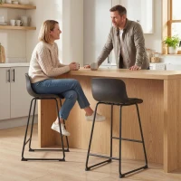 HOMCOM Modern Bar Stools Set of 2, PU Leather Barstools, Counter Height Kitchen Chairs for Breakfast Bars, Dining Room, Black(m-1)