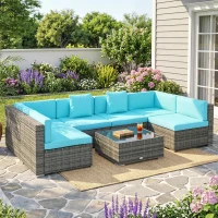 Outsunny 7 Piece Patio Furniture Set, PE Rattan Outdoor Conversation Set with Sectional Sofa(m-10)