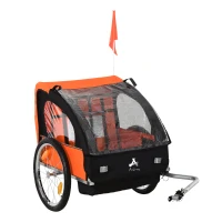 Aosom 2-Seat Child Bike Trailer for Kids with a Strong Steel Frame, 5-Point Safety Harnesses, & Comfortable Seat, Orange(m-2)