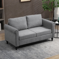HOMCOM Vintage Loveseat, Upholstered Love Seat Furniture, Chenille-feel Fabric 2 Seater Sofa Couch with Rolled Arms, Gourd-Shaped Rubber Wood Legs for Living Room, Light Grey