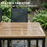 Outsunny 7 Piece Outdoor Dining Set, Rectangle Patio Table and 6 Mesh Chairs with Slatted Tabletop for Backyard, Deck, Garden(m-7)
