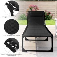 Outsunny Outdoor Folding Lounge Chair, 4-Level Adjustable Chaise Lounge with Headrest, Tanning Chair Beach Bed Reclining Lounger Cot for Camping, Hiking, Backyard, Black(m-5)