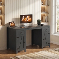 HOMCOM 53" Farmhouse Executive Desk, Computer Desk with Drawers and 2 Cabinets, Study Table for Home Office, Black Wood Grain