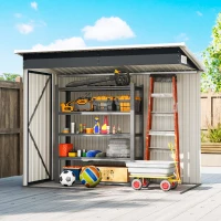 Outsunny 7.5' x 4.3' Outdoor Storage Shed, Waterproof Metal Garden Shed with Lockable Doors, for Backyard, Lawn, Patio, Dark Grey(m-9)