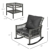 Outsunny 3 Piece Outdoor PE Rattan Rocker Chair Set, Rocking Chair with Tempered Glass Table Top, Gray(m-3)