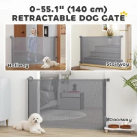 PawHut Retractable Dog Gate, 36.6" Tall,  Extends to 55" Wide, Mesh Pet Gate with Single Hand Operation, for Stairs, Doorways(m-4)