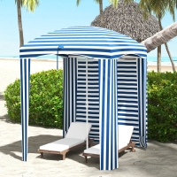 Outsunny 70.1" L x 70.1" W Cabana Umbrella with Walls, Vents, Ruffles, Carry Bag, Beach Umbrella, Blue White Stripe