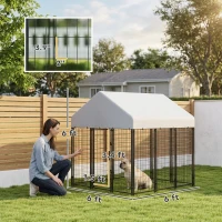 PawHut Outdoor Dog Kennel with Roof, 6' x 6' x 6' Heavy Duty Welded Wire Dog Playpen Enclosure with Escape-proof Lock(m-3)