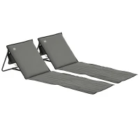 Outsunny Set of 2 Foldable Lounge Chairs with Carry Strap, Adjustable Backrest, Grey(m-11)