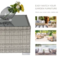 Outsunny Rattan Garden Coffee Table, 25.6" Square Garden Rattan Table with Tempered Glass Top, Grey(m-7)