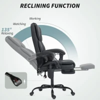HOMCOM Office Chair with Massage, Pet-Friendly Faux Leather Reclining Desk Chair with Lumbar Support, Footrest, Black(m-8)