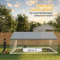 PawHut Heavy Duty Outdoor Dog Kennel with Waterproof Roof, Secure Latch, Chain Link Dog Run for Backyard, 19.7' x 19.7' x 8.9'(m-5)