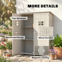 Outsunny 4x1.5ft Wooden Garden Sheds, Outdoor Storage with Windows and Double Door for Gardeners, Grey(m-6)