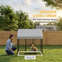 PawHut Outdoor Dog Kennel with Roof, 6' x 6' x 6' Heavy Duty Welded Wire Dog Playpen Enclosure with Escape-proof Lock(m-5)