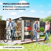 Outsunny 7.5' x 4.3' Outdoor Storage Shed, Waterproof Metal Garden Shed with Lockable Doors, for Backyard, Lawn, Patio, Dark Grey(m-4)