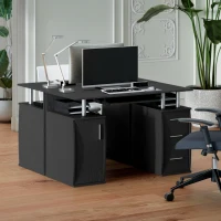 HOMCOM 47" Computer Desk with Keyboard Tray and Storage Drawers, Home Office Workstation Table with Storage Shelves, Black(m-9)