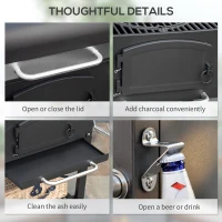 Outsunny Charcoal Smoker Adjustable Height, Folding Shelves, Thermometer, and Wheels, Black(m-9)
