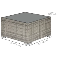 Outsunny Rattan Garden Coffee Table, 25.6" Square Garden Rattan Table with Tempered Glass Top, Grey(m-3)