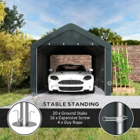 Outsunny Carport, 10 x 20 ft Portable Garage with 2 Roll-Up Doors and Removable Sidewalls for Car, Truck, Boat, Dark Grey(m-9)