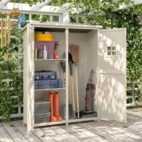 Outsunny 4x1.5ft Wooden Garden Sheds, Outdoor Storage with Windows and Double Door for Gardeners, Grey(m-8)