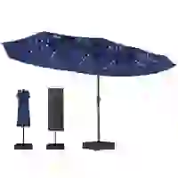 Outsunny Double-sided Patio Umbrella with Base Included & 48 LED Lights 15ft Dark Blue(m-11)