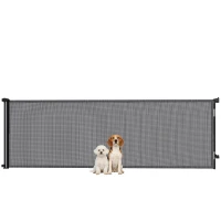 PawHut Retractable Dog Gate, 41" Tall,  Extends to 122" Wide, Mesh Pet Gate with Single Hand Operation, for Stairs, Doorways(m-11)