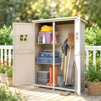 Outsunny 4x1.5ft Wooden Garden Sheds, Outdoor Storage with Windows and Double Door for Gardeners, Grey(m-1)