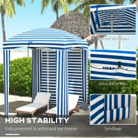 Outsunny 70.1" L x 70.1" W Cabana Umbrella with Walls, Vents, Ruffles, Carry Bag, Beach Umbrella, Blue White Stripe(m-5)