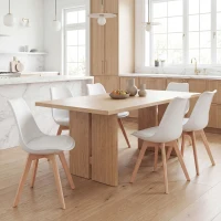 HOMCOM Modern Dining Table Chairs Set of 6, Rubber Wood Kitchen Table Chairs with PU Leather Cushion for Living Room, Bedroom(m-1)