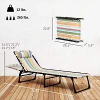 Outsunny Folding Chaise Lounge Pool Chair with 4-Position Reclining Back, Pillow, Breathable Mesh & Bungee Seat, Rainbow Striped(m-3)
