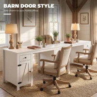 HOMCOM 53" Farmhouse Executive Desk, Computer Desk with Drawers and 2 Cabinets, Study Table for Home Office, White Wood Grain(m-6)
