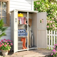 Outsunny 4x1.5ft Wooden Garden Sheds, Outdoor Storage with Windows and Double Door for Gardeners, Grey(m-7)