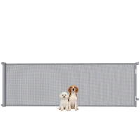 PawHut Retractable Dog Gate, 41" Tall,  Extends to 122" Wide, Mesh Pet Gate with Single Hand Operation, for Stairs, Doorways(m-11)