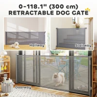PawHut Retractable Dog Gate, 41" Tall,  Extends to 122" Wide, Mesh Pet Gate with Single Hand Operation, for Stairs, Doorways(m-4)