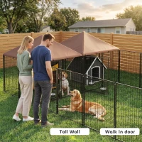 PawHut Large Outdoor Dog Kennel with 2 Rooms, Rotating & Adjustable Height Bowls, 13.5' x 9.4' x 5.1'(m-7)