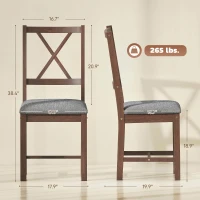 HOMCOM Set of 2 Dining Chairs, Upholstered X-Back Dining Room Chairs with Rubberwood Legs and Padded Seat, Walnut(m-3)