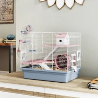 PawHut Hamster Cage, 3-Tier Small Animal Cage with Excerise Wheel, Food Bowl, Water Bottle, House, Tunnels, Ramps(m-8)