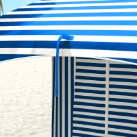 Outsunny 70.1" L x 70.1" W Cabana Umbrella with Walls, Vents, Ruffles, Carry Bag, Beach Umbrella, Blue White Stripe(m-9)