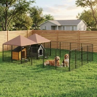 PawHut Large Outdoor Dog Kennel with 2 Rooms, Rotating & Adjustable Height Bowls, 13.5' x 9.4' x 5.1'(m-10)