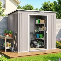 Outsunny 7' x 4' Galvanised Steel Garden Shed, with Foundation Kit - Grey(m-10)