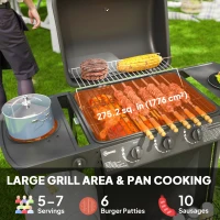Outsunny 3+1 Burner Propane Gas BBQ Grill, Portable Gas Barbecue Grill with Side Burner, Thermometer, Lid, Side Table, Shelf, Spice Rack, Wheels, Grease Cup for Garden, Black(m-4)